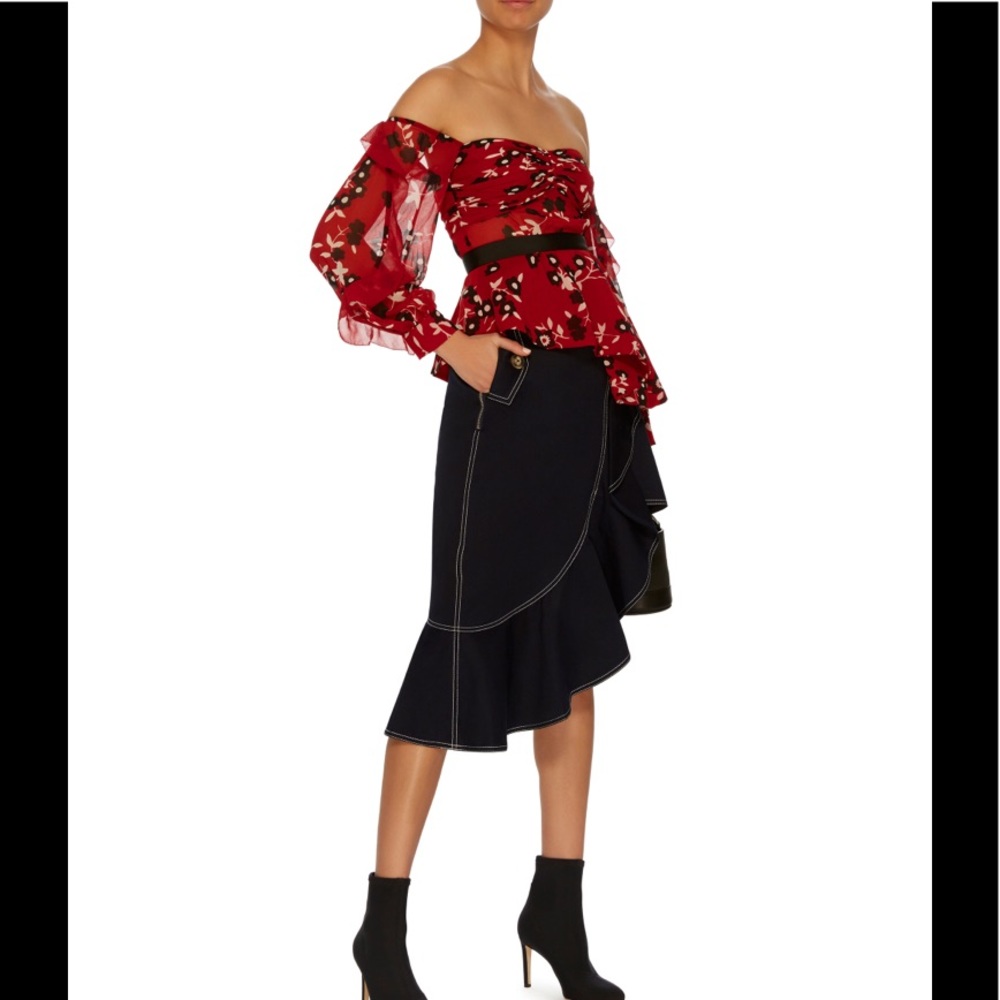 Off-The-Shoulder Floral-Print Chiffon Peplum Top